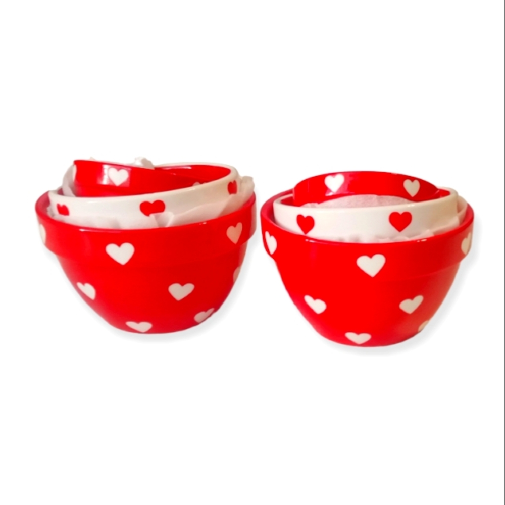 Two Sets of Valentine's Day Trio Ceramic Bowl's Heart's